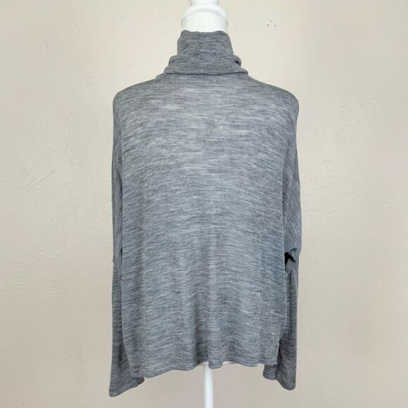 Zara W&B Floral Chiffon Sheer Front Gray Fine Knit Roll Neck Turtleneck Top L - Picture 4 of 10